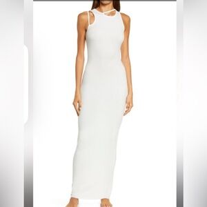 SKINS soft white lounge ribbed cut out maxi dress NWT